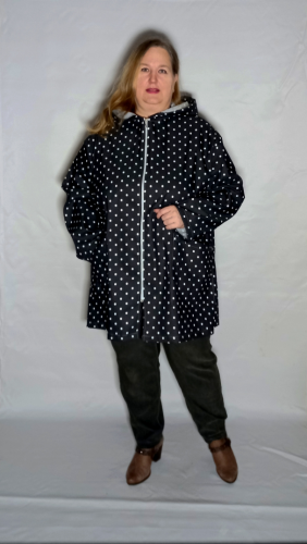 Кардиган  "Джинс" черный горох (Smart-Woman, Россия) — размеры 64-66, 68-70, 72-74, 76-78, 80-82